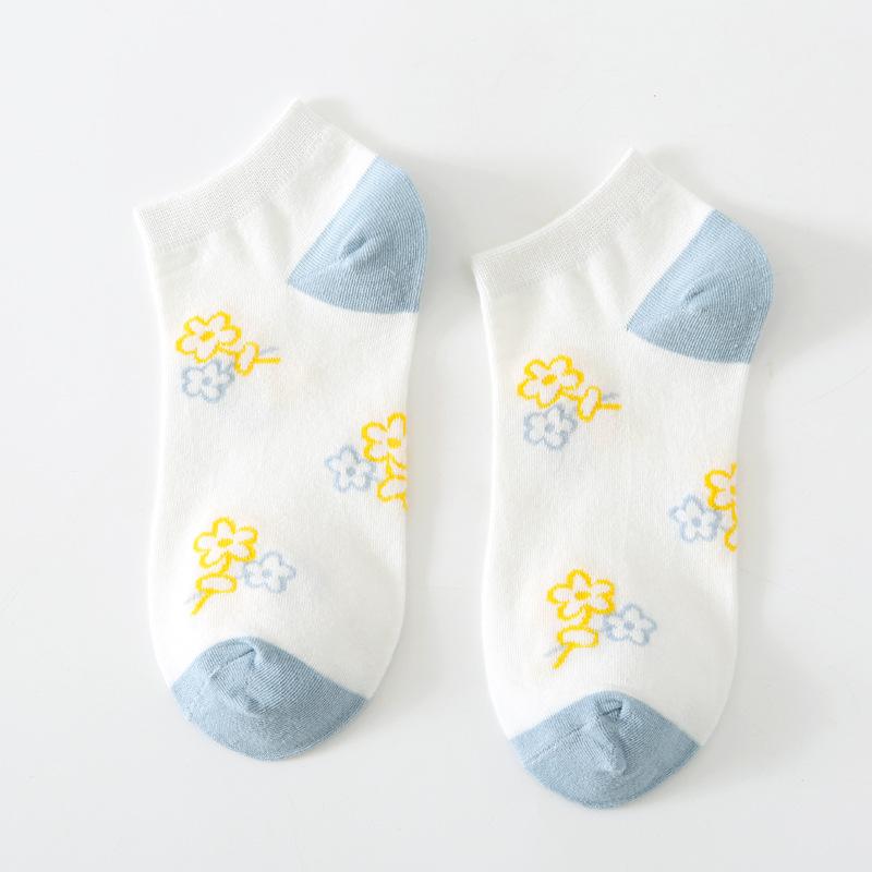 5/10 Pairs Comfortable Casual and Versatile Spring Summer Blue Socks Women's Cute Low Top Open Toe Boat Socks Women's College Style Socks