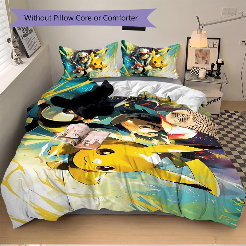 3Pcs Superhero Pikachu Adventure Bedding Set Soft Fabric Duvet Cover Pillowcases Home Xmas Halloween Gift 1 Duvet Cover 2 Pillowcase S1271