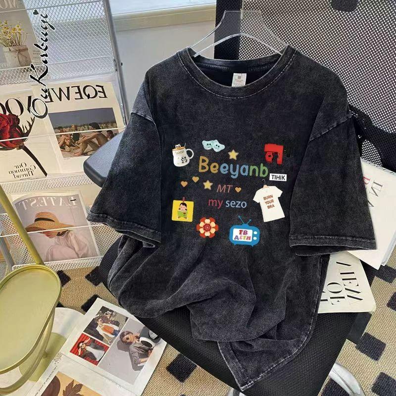 Fashion Wind Summer New Arrival Stylish Loose Short Sleeve Cotton T-shirt Printed Loose Cotton T-shirt