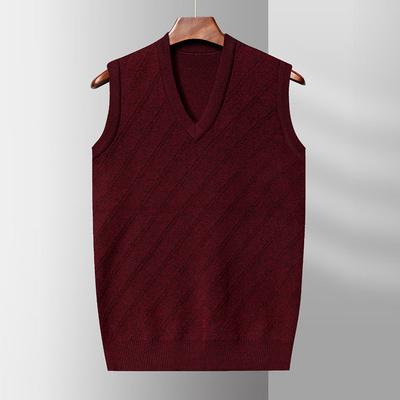 Herbst und Winter Neu V-Ausschnitt Weste Herren Ärmellose Strickweste Alter Papa Pullover Einfarbig Business Inside