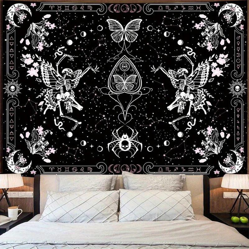 Gothic Skull Butterfly Tapestry Witchcraft Astrology Star Moon Spider Wall Hanging Atmosphere Bedroom Dormitory Home Decor