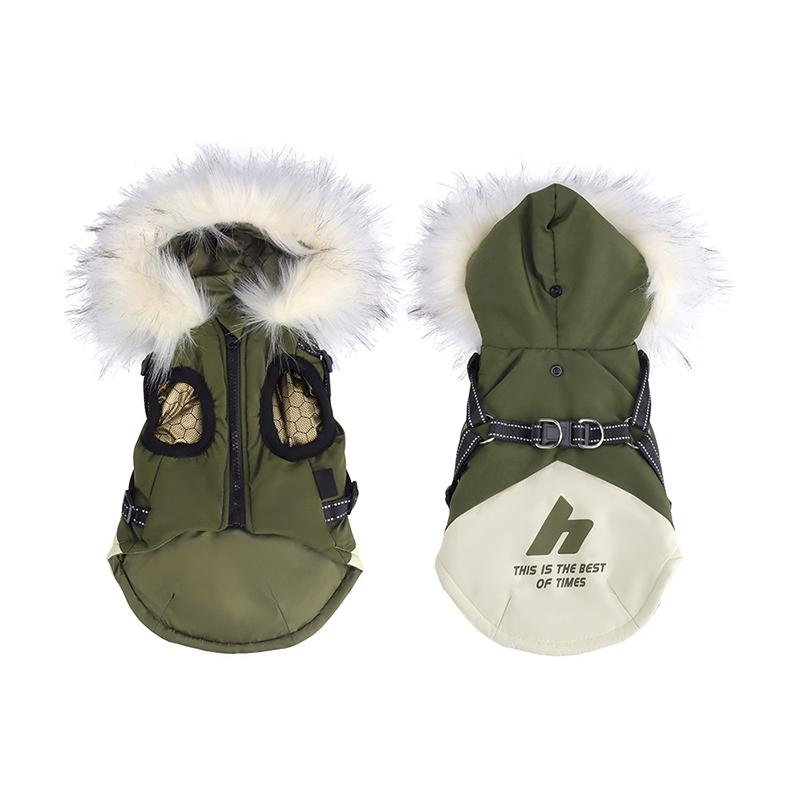 Autumn Winter Dog Down Cotton Jacket With Hooded Fur Collar Four Leg Protection Dog Windproof High Neck Jacket Dog Clothes
