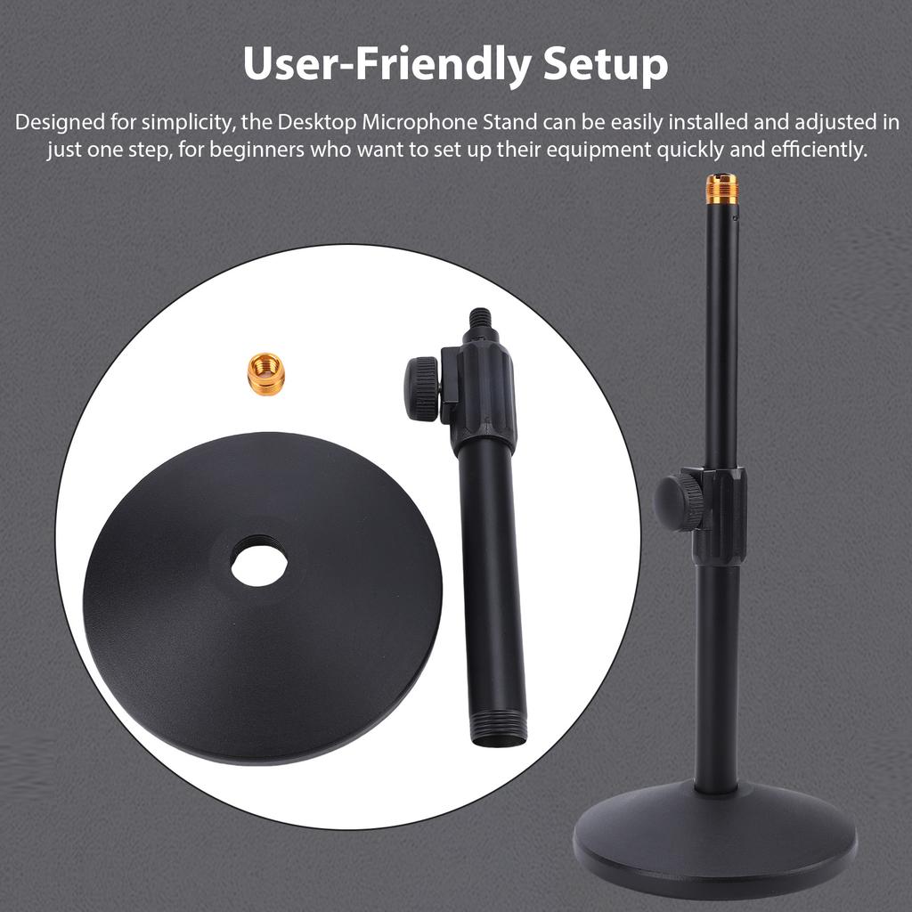Desktop Microphone Stand Heavy Duty Metal Adjustable Height Desk Mic Stand with 5 8 to 3 8 Adapter Non Slip Pads for
