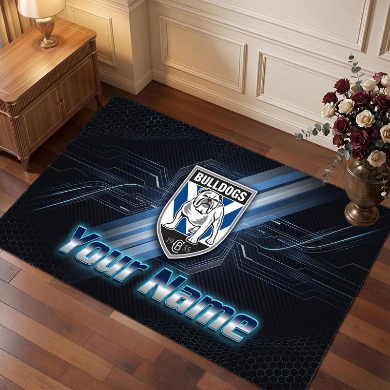 Canterbury-Bankstown Bulldogs Personalized Crystal Velvet Carpet, Customized Name Text Soft Anti‑Slip Rug for Living Room Bedroom