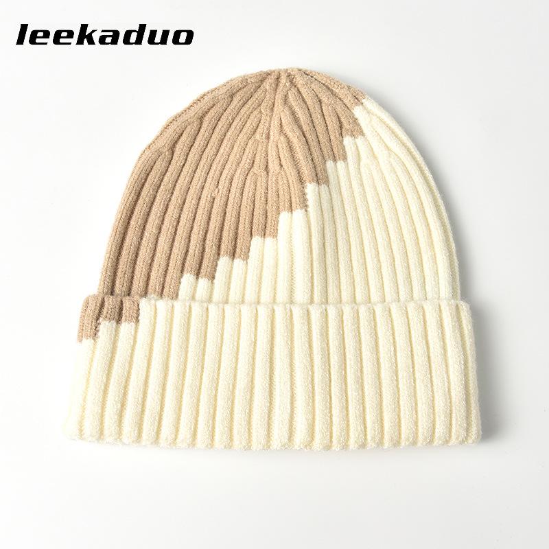 Autumn and Winter Wool Hat Women's Color Matching Flanged Knitted Hat Warm Cold Hat Men's Tide Outdoor Sports Couple Ear Hat