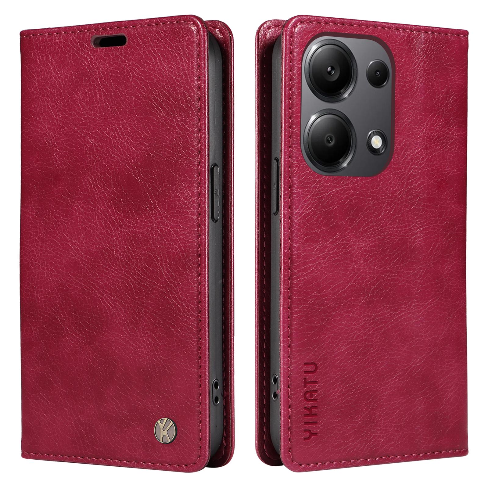 

YIKATU YK-006 For Xiaomi Redmi Note 13 Pro 4G/Note 14S 4G/Poco M6 Pro 4G Case Flip Wallet Phone Cover Litchi Texture J