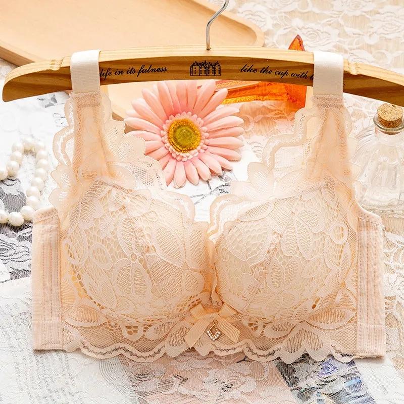 

Бюстгальтер без стального кольца, нижнее белье для женщин, утолщенное, регулируемое, с боковой втяжкой груди и против провисания 40/90B абрикосовый