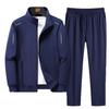 Men's Solid Color Sportswear Set: Stand Collar Cardigan & Long Pants.