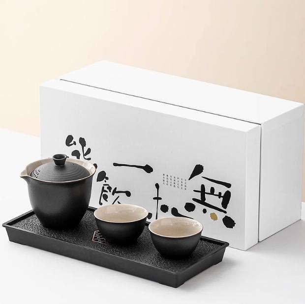 Travel Tea Set Quick Cup Portable Camping Outdoor Travel Brewing Tea Cup One Pot Three Cups Teapot