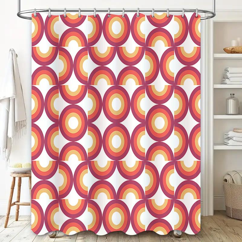 Vintage Retro Bathroom Shower Curtain with Circle Pattern Orange Pink Yellow Red White Polyester Fabric Decorative Home Accessor