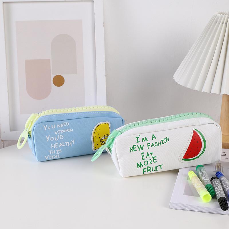 Canvas Fruit Zipper Pencil Case Large Capacity Stationery Organizer For Students