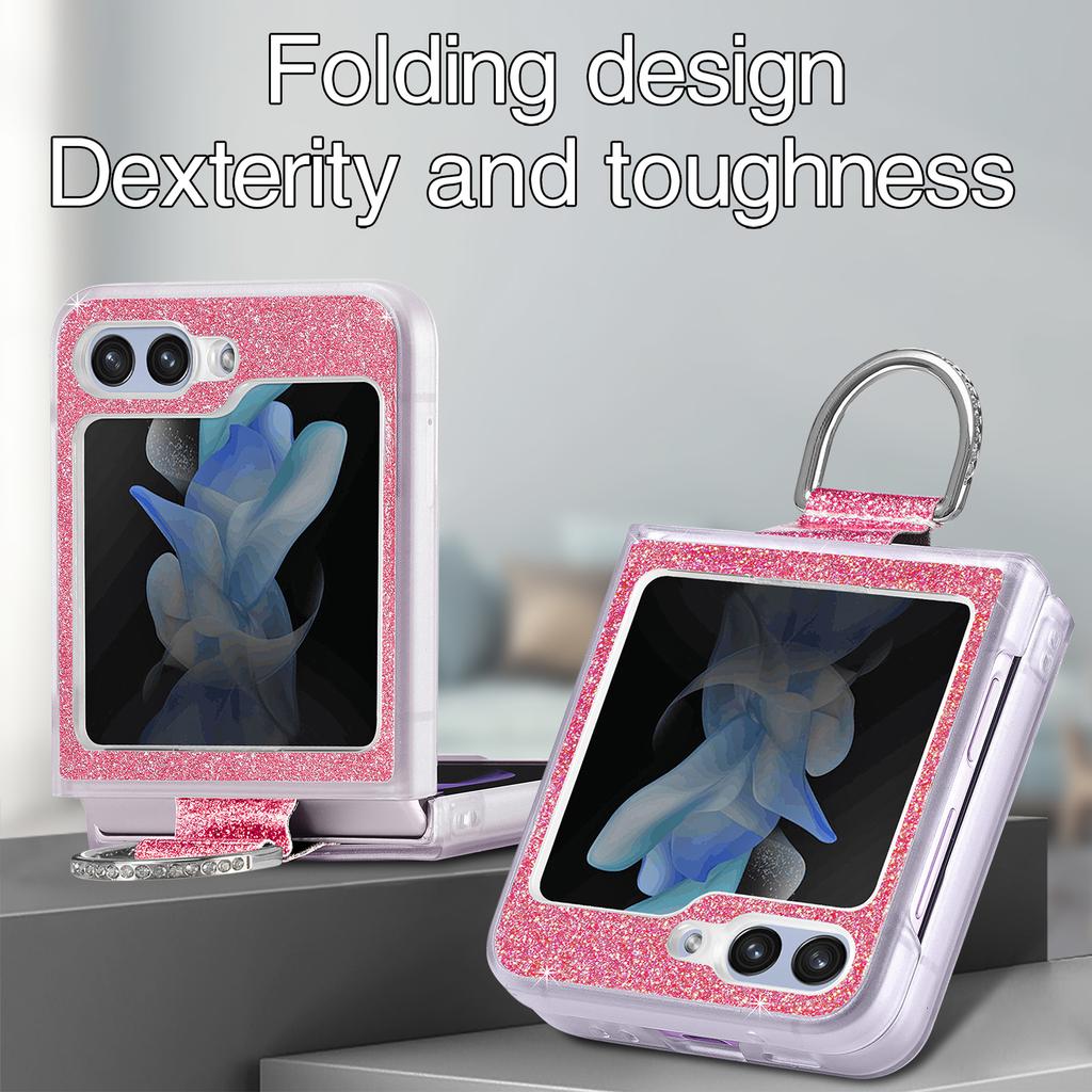 Für Samsung Galaxy Z Flip7 FE 5G/Z Flip6 5G Hülle Leder+PC Glitzer Handyhülle Strass Ringhalter