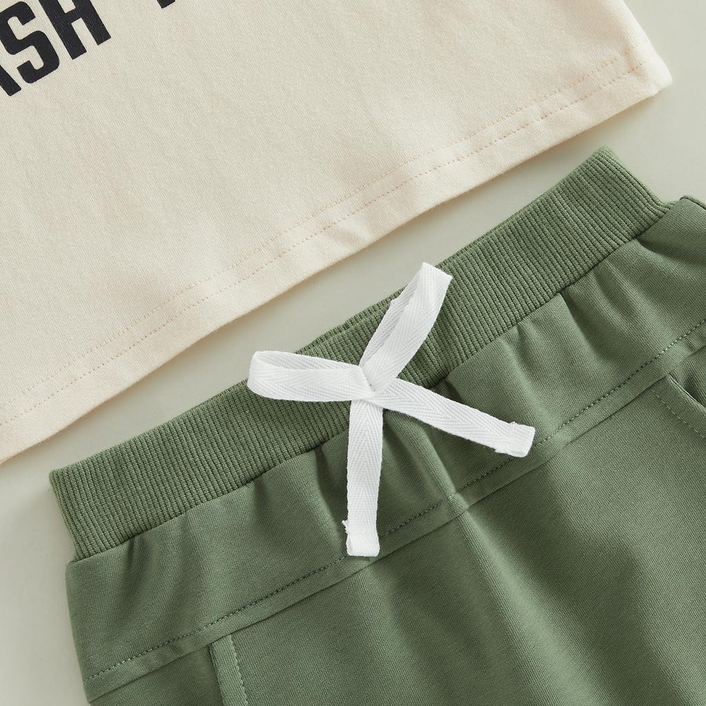 Tenues d'été pour tout-petits Garçons T-shirts à manches courtes imprimé Camion poubelle Lettre Short à taille élastique Ensemble 2 pièces