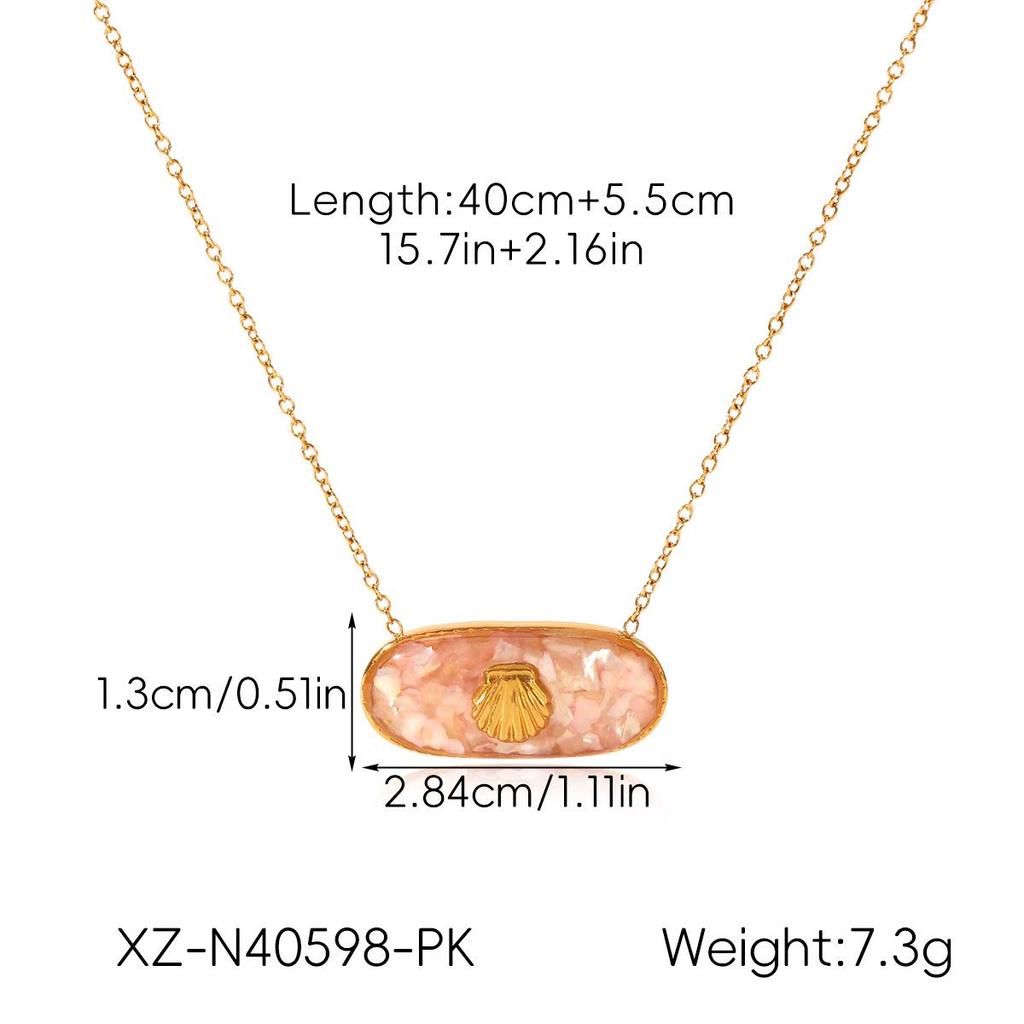 European & American Ocean-Style Stainless Steel Necklace with Epoxy Seashell Pendant for Women.