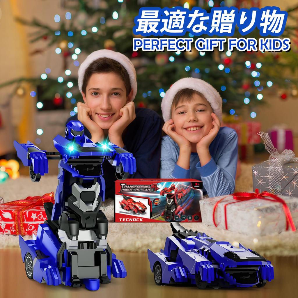 Tecnock RC Car for Kids, Transforming Dinosaur, 360° Rotating, Transforming Toy Car, Gift for Boys (Blue)