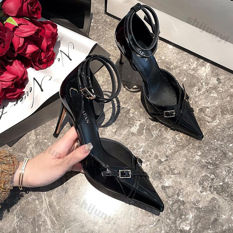 Fashion Black High Heels Pumps for Women 2025 Spring Fashion Ankle Straps Party Shoes Woman Pointed Toe Thin Heel Buckle Single Shoes
