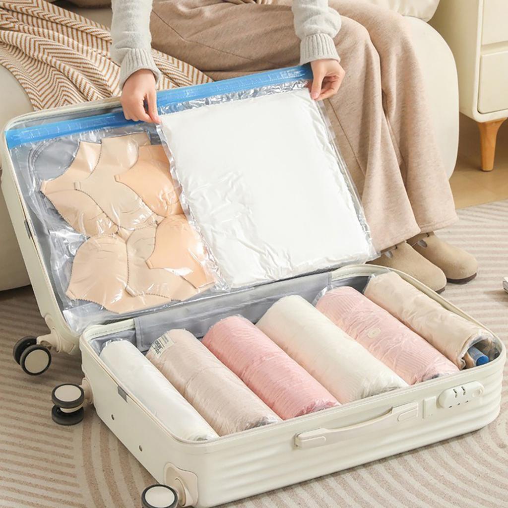 Portable Hand Roll Compression Bags Clothes Blankets Vacuum Storage Bag Non Pumping Sealed Bag Travel Organizer Bag
