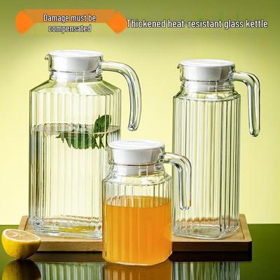 High-Temperature Resistant Glass Kettle: Large Capacity Vertical Stripe Teapot & Cold Water Pitcher with Lid