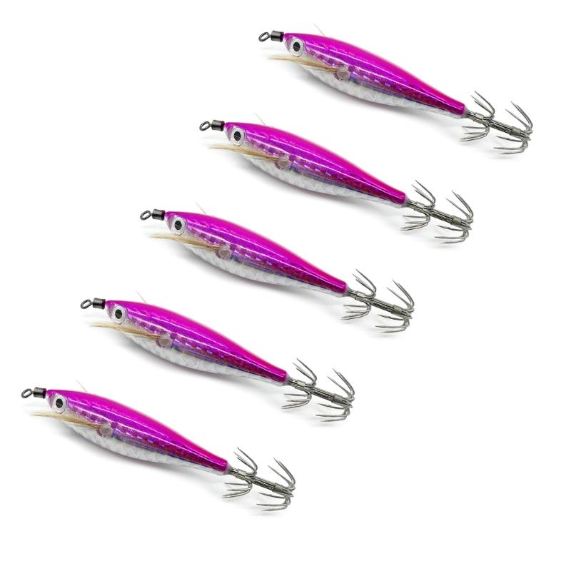 5Pcs Floating Horizontal Shrimp Lure Baits Squid Jig Squid Cuttlefish Hook Glow Jig Hook for Saltwater Fishing