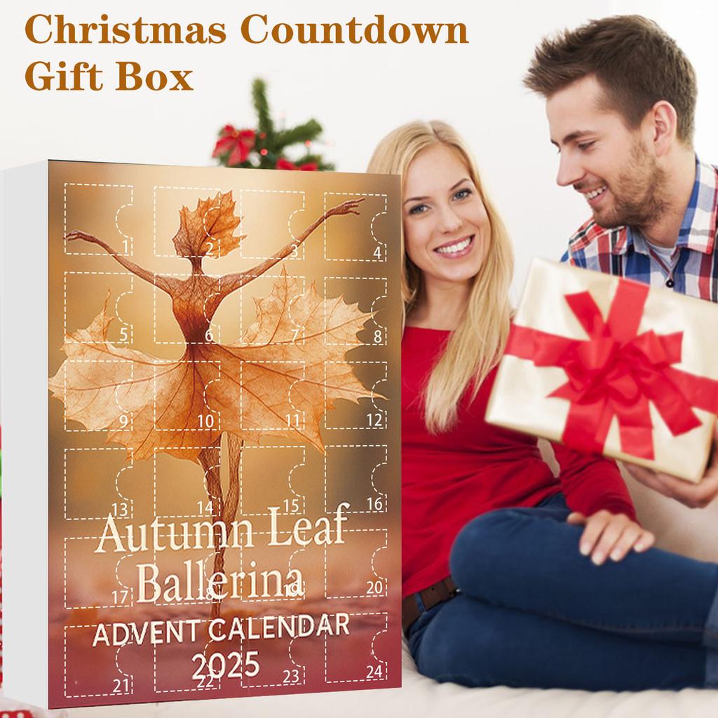 Świąteczny 24-dniowy Kalendarz Adwentowy z Dziewczyną z Liściem Klonowym i Motywem Baletowym Akrylowa Świąteczna Niespodzianka