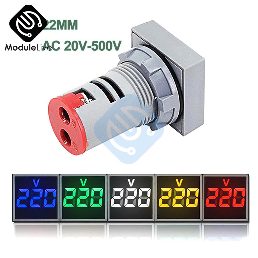 22MM Digital Display Mini Voltmeter DC 12V 220V AC Round Square Ampere Current Volt Voltage Meter LED Signal Light indicator