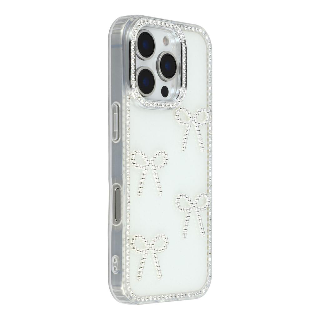 For iPhone 16 Pro Case Rhinestone Edge Butterfly Bow Decor TPU+PC IMD Phone Cover