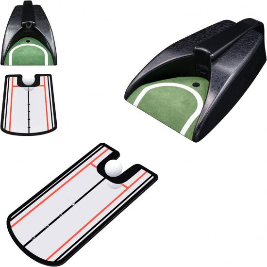 Golf Putting Alignment Mirror with Putting Cup Combo, Portable Putting Training Aids, Practice Putting Trainer with Hole Cup Set, Mirror Size 12”L