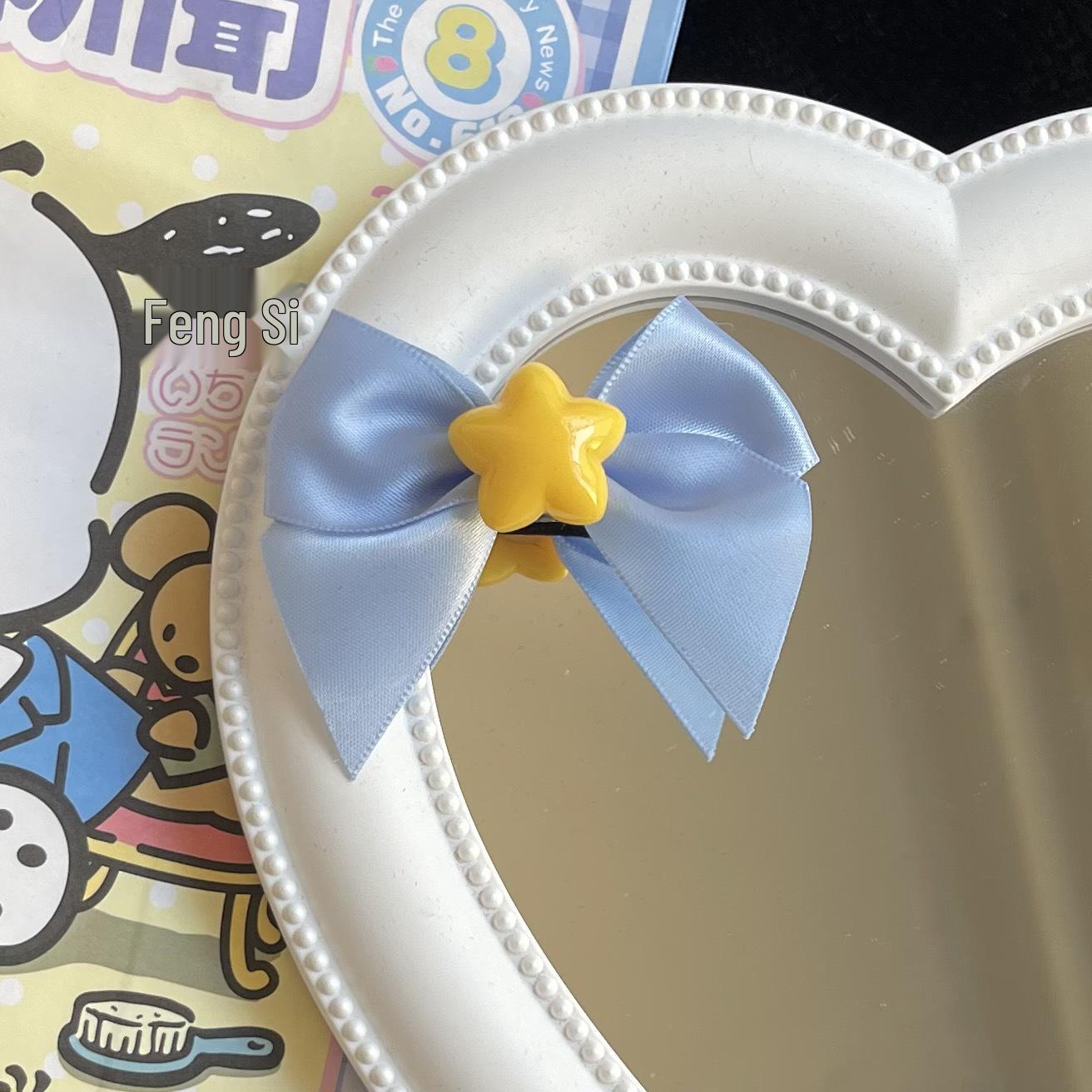 

Sweet and Cute Yellow Star Bow Hair Clip with Girly Heart Design - Japanese and Korean Style Headdress for Women