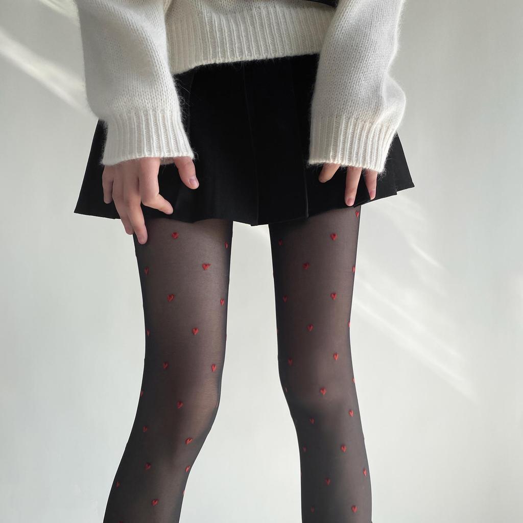 2024 Spring/Summer Core-Spun Jacquard Stockings: Ultra-Thin Slimming Socks with Polka Dots & Hearts