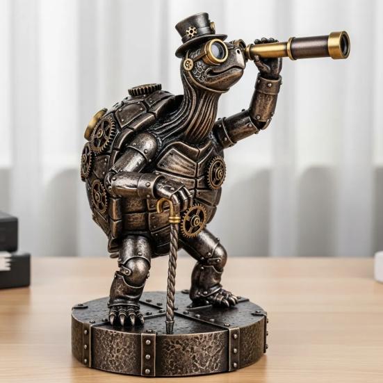 Steampunk Animal Explorer Statue Vintage Animal Desk Figurine Animal Sculpture with Gear