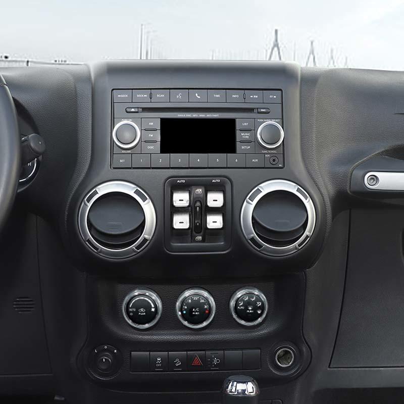 För Jeep Wrangler JK 2012-2017 Luftkonditionering CD-brytare Fönsterkontroll Vred Dekorationsring Kåpa Aluminiumlegering