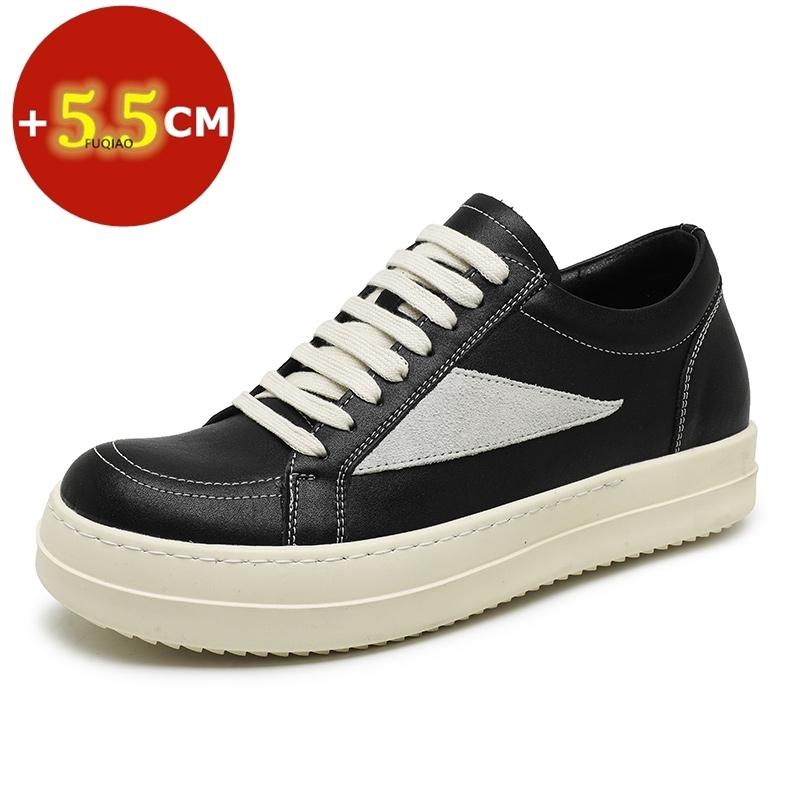 Men 5.5cm Height Increasing Shoes Casual Elevator Sneakers Premium Genuine Leather Thick Sole Fashion Comfortable Breathable