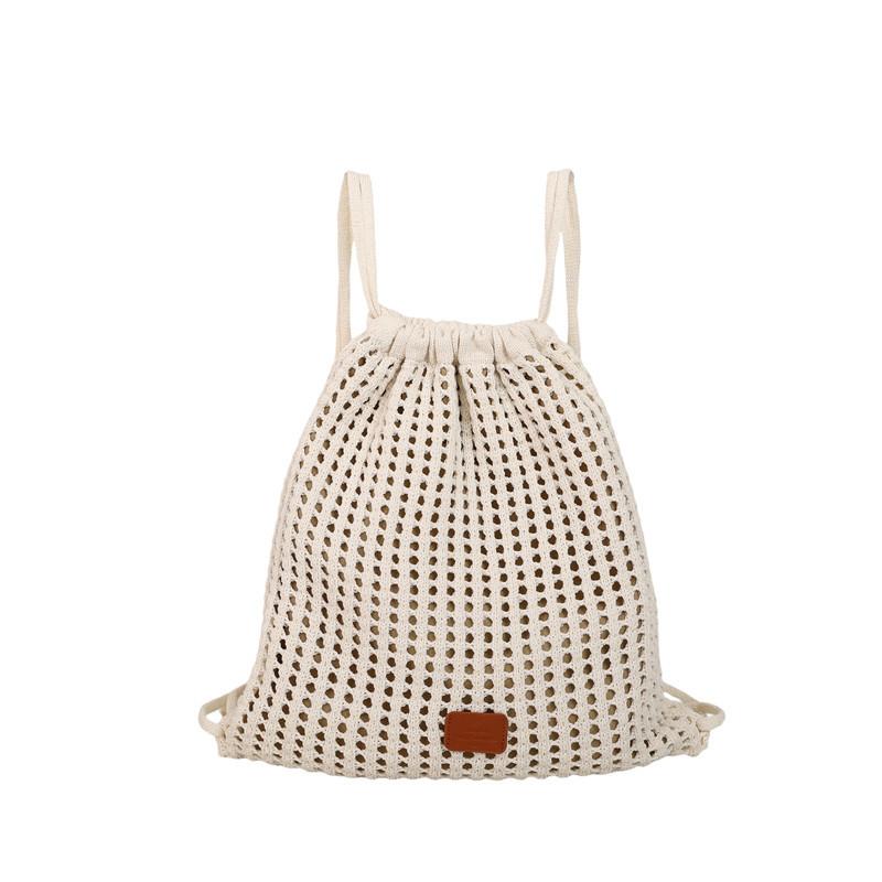 Knitted Pump with Bucket Backpack, New Seaside Going Out Hollow Flower Vacation Wind Back Shoulder Bag