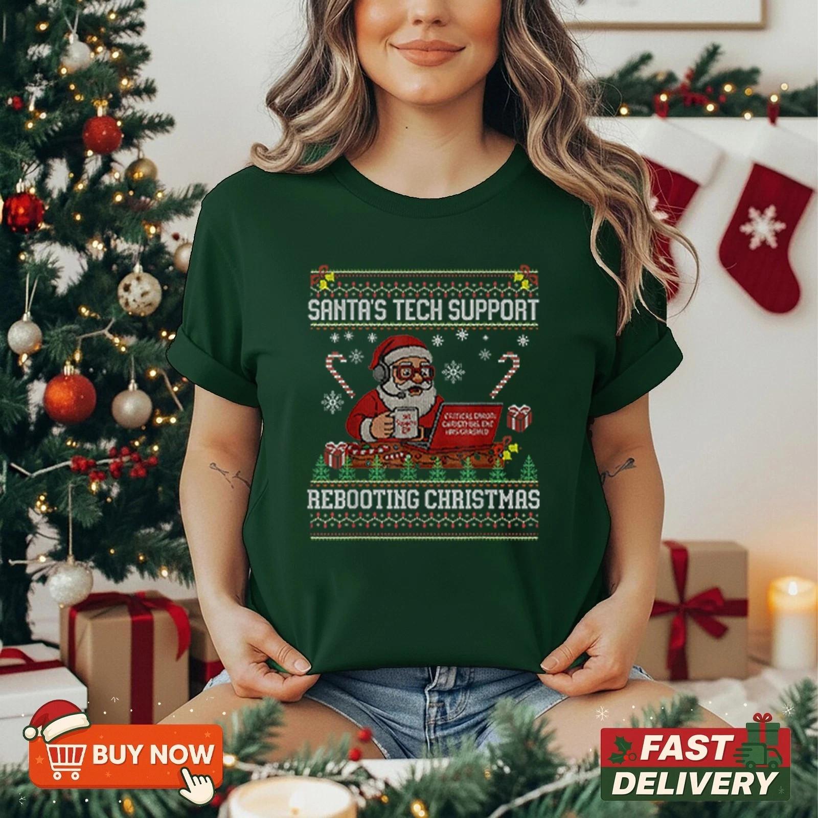 Santa s Tech Support Christmas Shirt Rebooting Christmas Funny Shirt Full Size XL