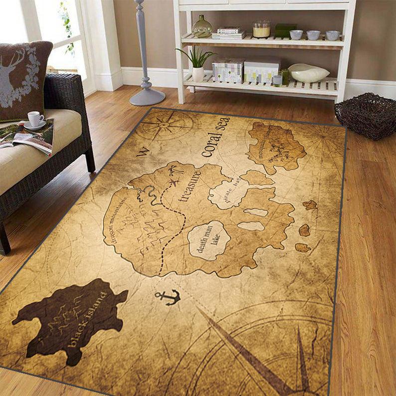 Ancient World Navigation Map Teppe for stuen, mykt flanell teppe for soverommet, Anti-skli BADEROMsmatte, baby lekematte