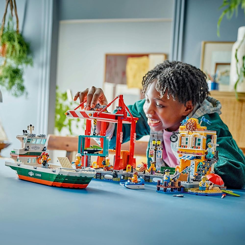 LEGO City Dock and Cargo Ship Toy Building Set for Kids Age 8-10, Creative Play Blocks