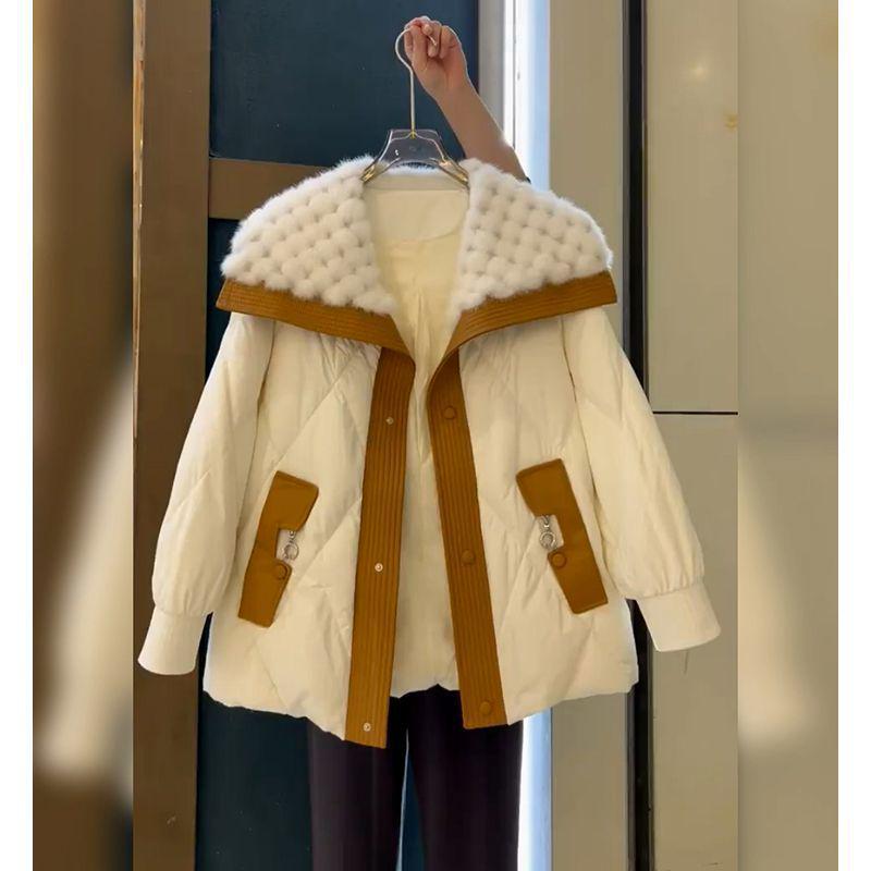 

Женский пуховик Milkfufu с меховым воротником аргайл - Зима 2024 Европейская мода XL