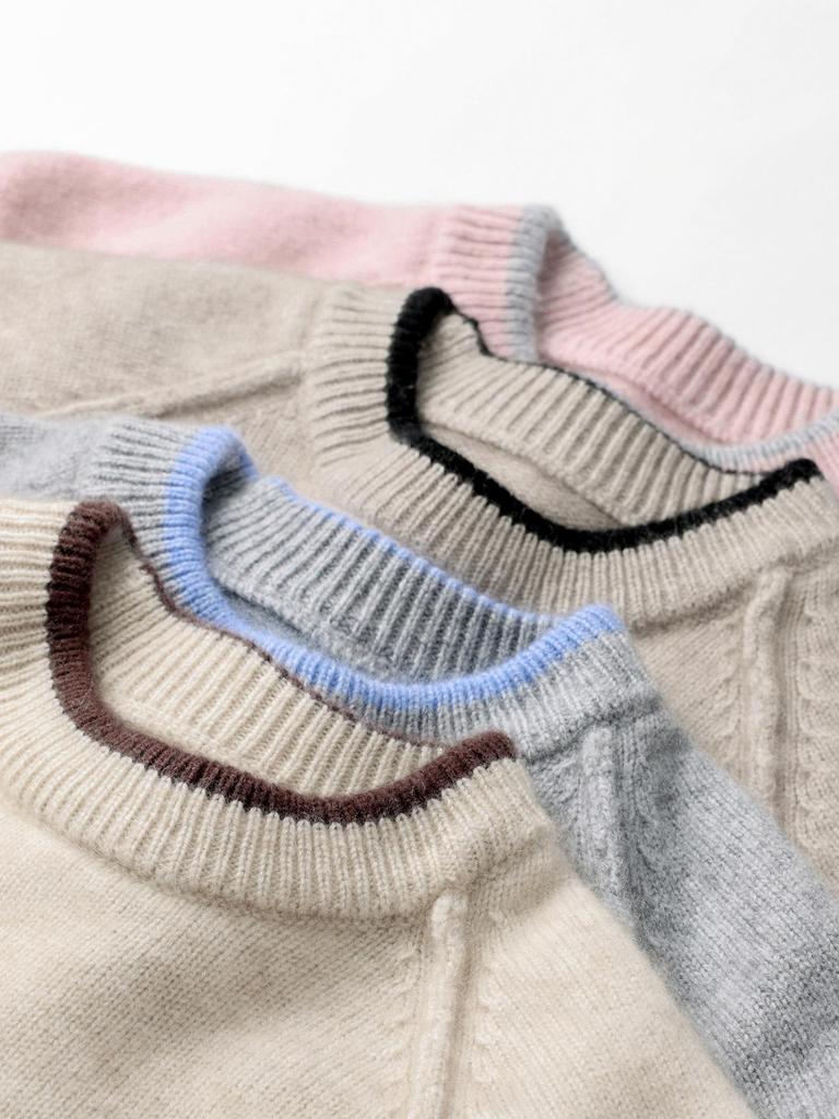 Children's Cashmere Sweater: Solid Color Girls' Knitwear & Color Block Boys' Round Neck Pullover