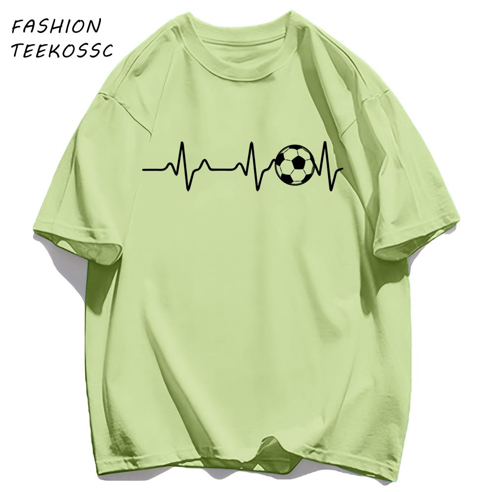 Football Electrocardiogram Print Men T Shirt Crewneck Summer TShirt Casual Loose Clothes Unisex AllMatch Cotton Sportswear