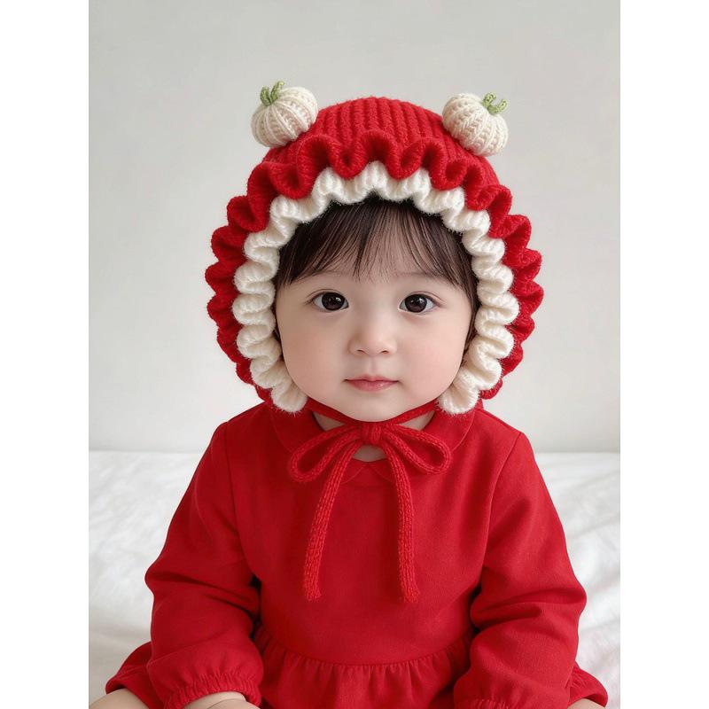 Festive Red Knit Baby Hat for Boys and Girls - Warm and Cozy for Autumn and Winter, Perfect for First Birthdays