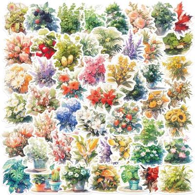 50 pz/set dipinto a mano fiore pianta adesivo autoadesivo impermeabile in PVC fai da te copertura del telefono tazza bagaglio skateboard laptop scrapbook decalcomania