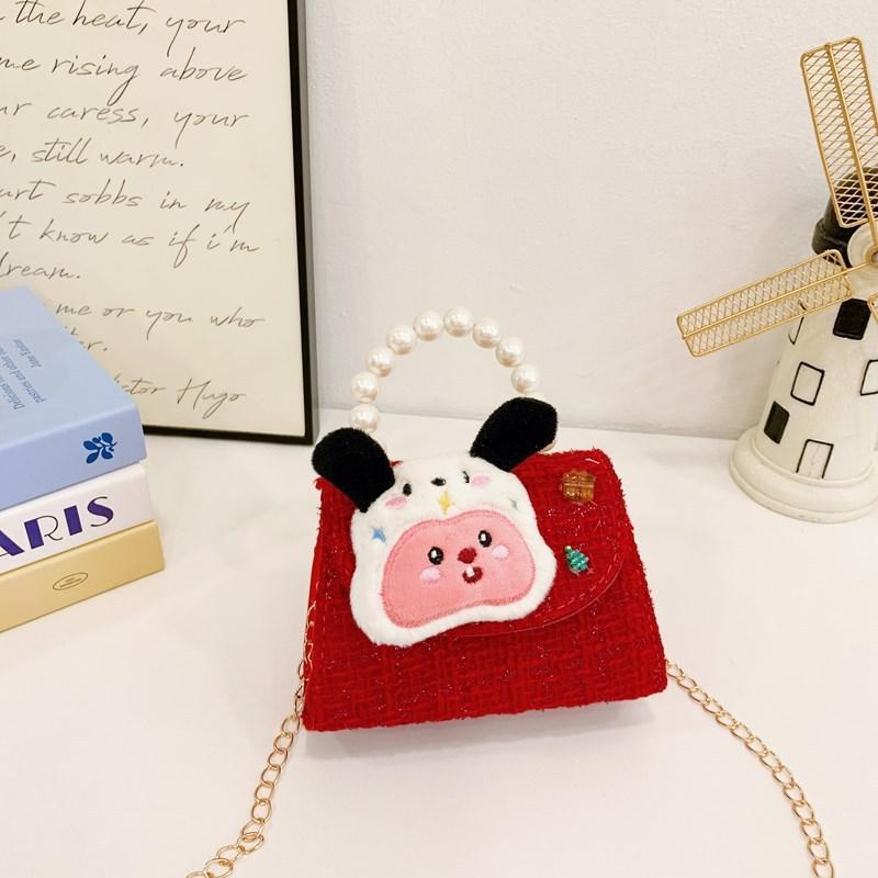 Melody Hello Kitty Puppen Dekor Schulter Crossbody Tasche Künstliche Perlenhenkel für den täglichen Gebrauch