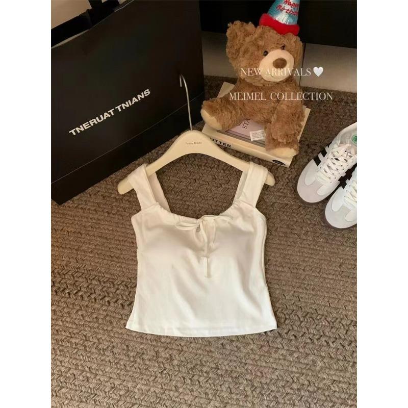 Pure wind design sense lace-up sleeveless vest female summer with chest pad outside wear with short sweet and spicy beauty back top