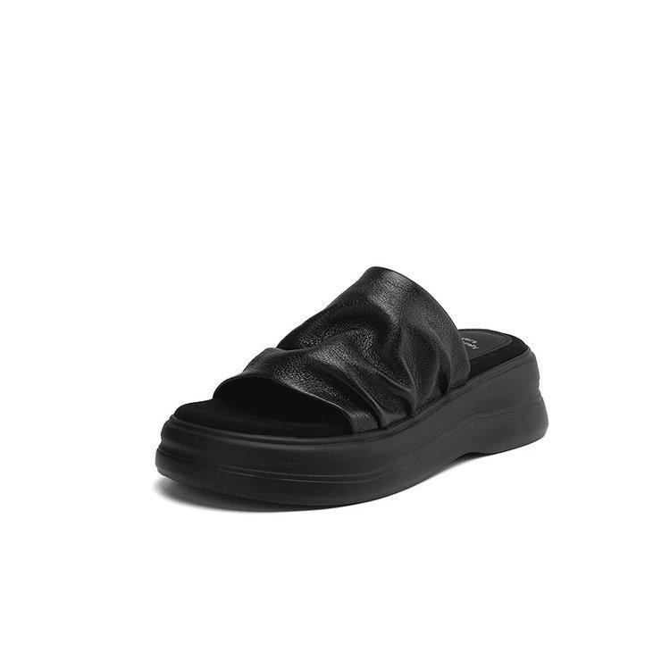 Height-increasing Thick-soled Pleated Slippers for Women's Summer Wear 2025 New Fashion and High-end Sense of Beauty with Skirt Cool Slippers
