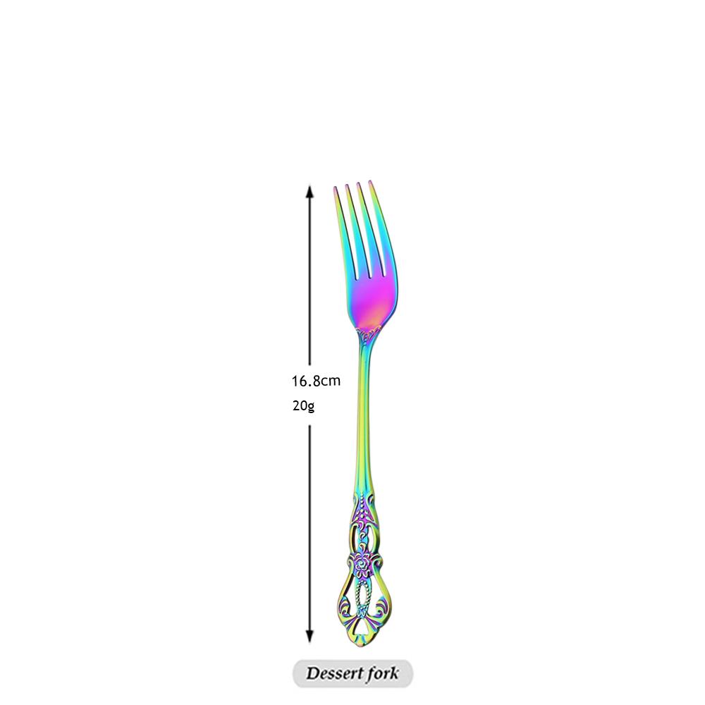 

Ніж Виделка Ложка Набір столового посуду Багатобарвний кухонний набір столових приладів Столове приладдя з нержавіючої сталі Вінтажна десертна ложка Набір посуду Dessert fork