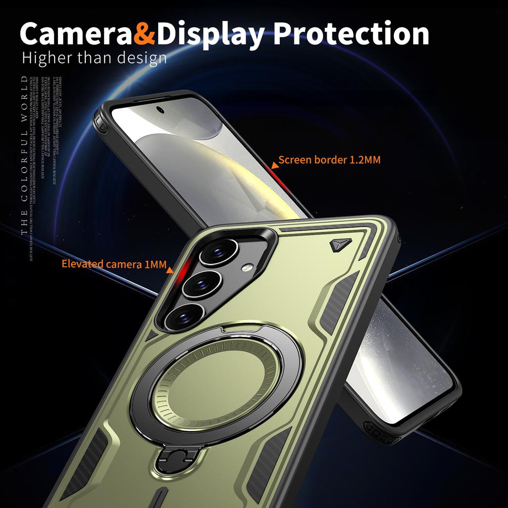For Samsung Galaxy S24 FE Magnetic Case Military Protection PC+TPU Kickstand Phone Cover