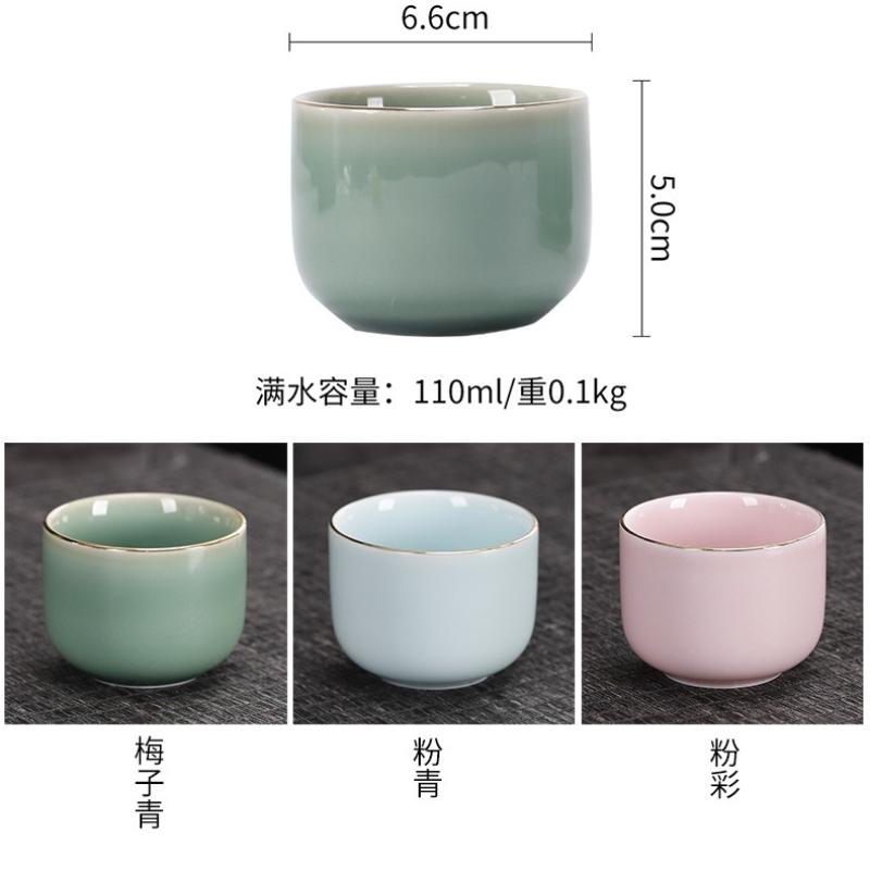 Celadon Glaze Ceramic Tea Cup Straight Cylinder Master Bowl Japanese Minimalist Style Gongfu Tea Ware for Home Use
