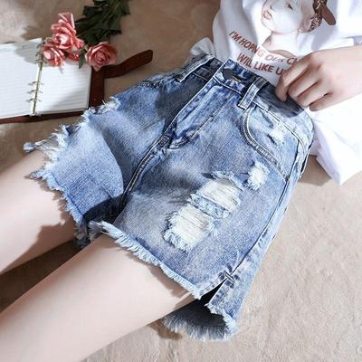 Pantaloni scurți din denim rupți pentru femei Talie înaltă Modă de vară Versatili Pantaloni casual