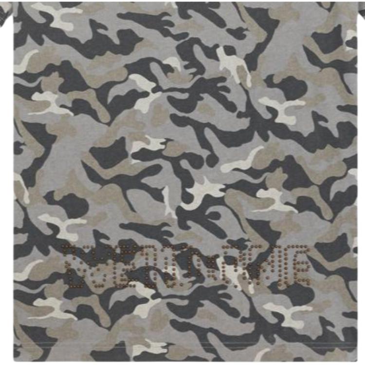 We11done Ss24 Camouflage Studded Logo Crew Neck Short Sleeve T-Shirt Unisex Tops Khaki WD-TT0-24-793-U-GY