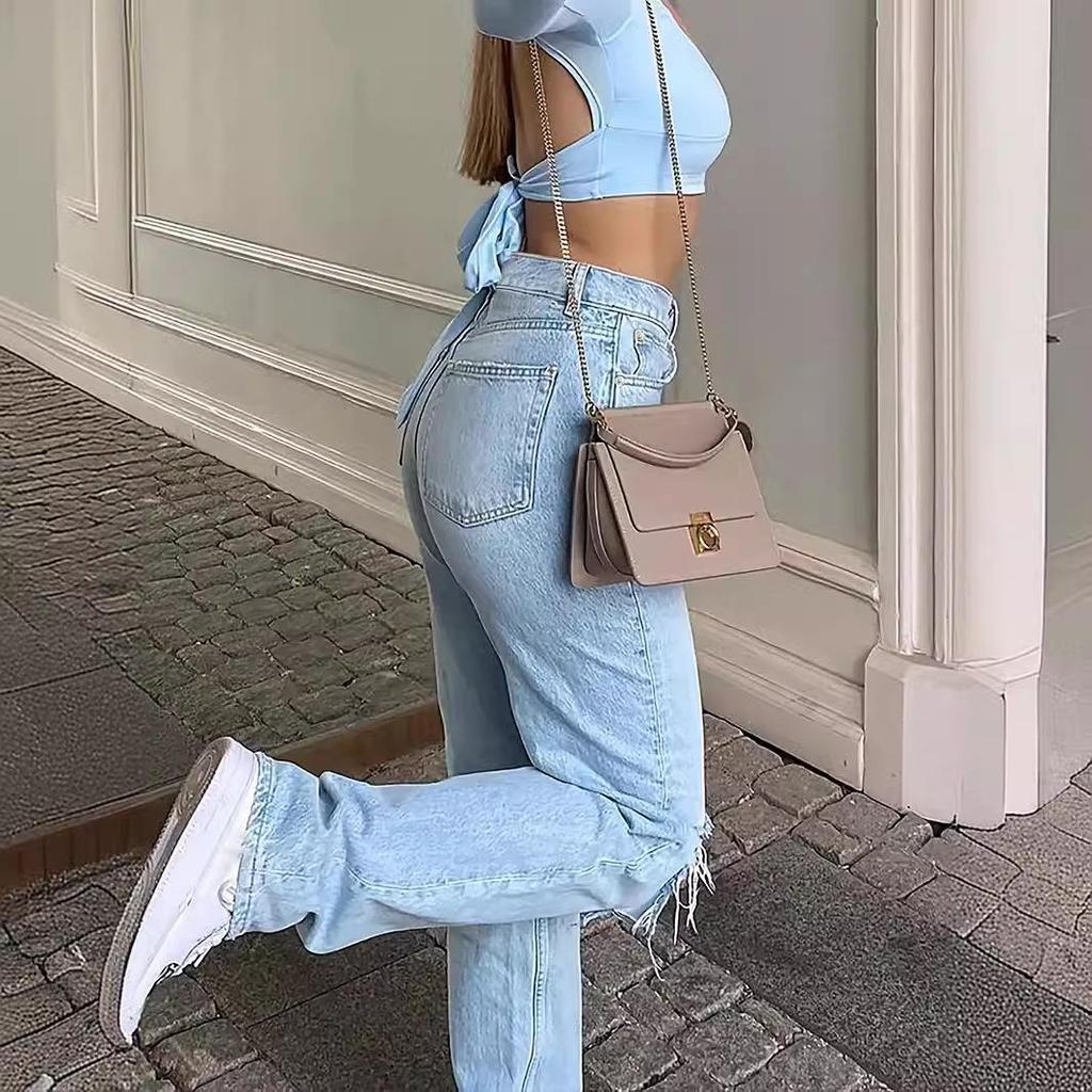 2025 Trendy Women's Loose Wide-Leg Ripped Jeans: European & American Style